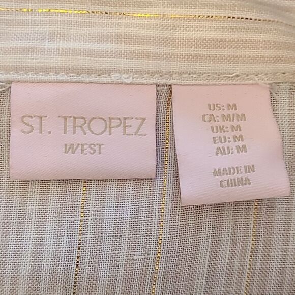 St. Tropez West Long Sleeve Button Down 100% Linen Tunic Blouse Top Size M - Picture 10 of 11